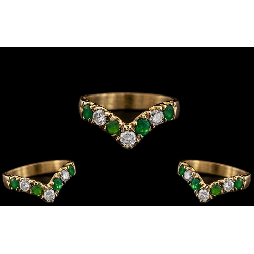 34 - 18ct Gold - Attractive Diamond and Emerald Set Wishbone of Superb Quality. The Diamonds and Emeralds... 