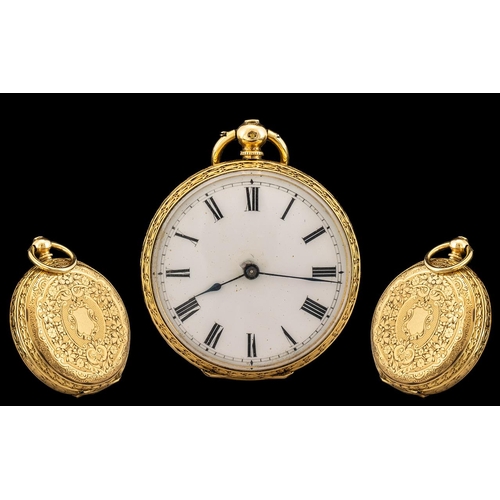 38 - Antique Period - Pleasing and Attractive Swiss made Ladies 18ct Gold Ornate Open Faced Key-wind Pock... 