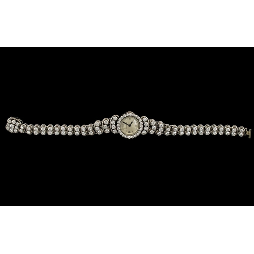 4 - Jaeger-Le-Coultre Stunning Quality Ladies Platinum / Diamond Set Wrist Watch, Manual Wind, Marked 95... 