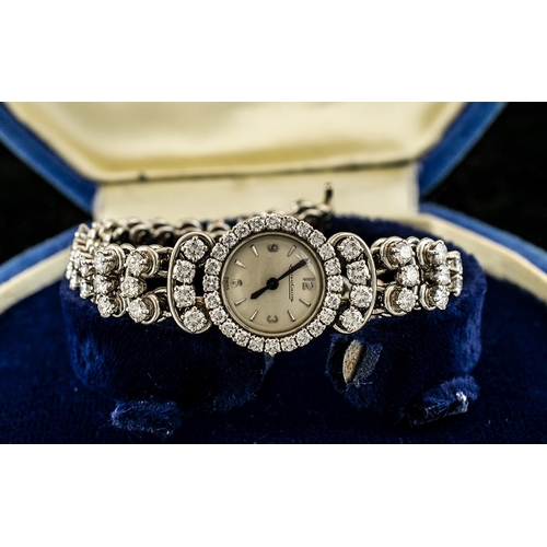 4 - Jaeger-Le-Coultre Stunning Quality Ladies Platinum / Diamond Set Wrist Watch, Manual Wind, Marked 95... 