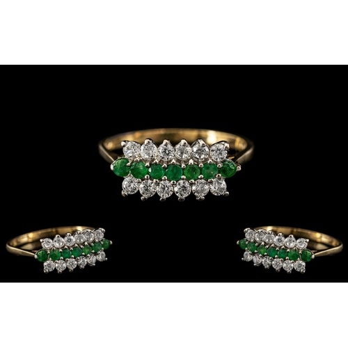 43 - Ladies - Attractive 9ct Gold Diamond and Emerald Set Dress Ring with Full Hallmark to Interior of Sh... 