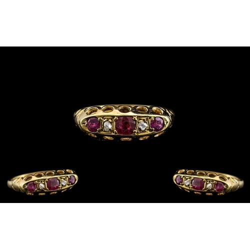 58 - Antique 18ct Diamond Stud Ruby Ring. Lovely Colour and Design Throughout, Ring Size N. 3.4 grams. Go... 