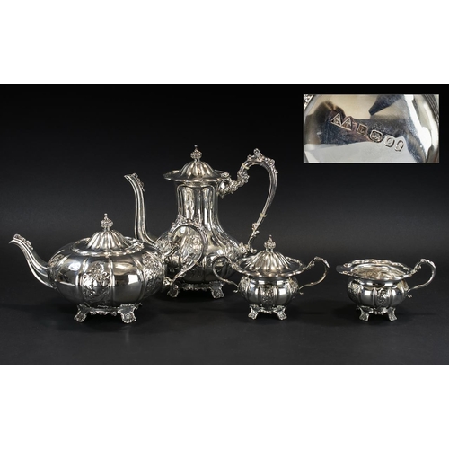 112 - Elizabeth ll Sterling Silver Large and Impressive Four Piece Coffee and Tea Service of excellent des... 