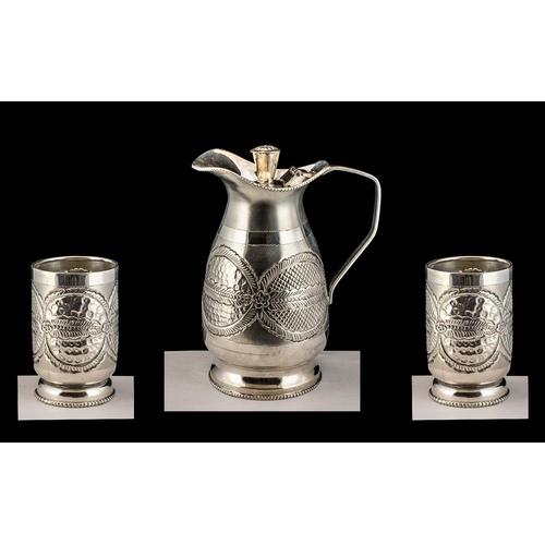 118 - High Grade Indian Silver Water Jug and Goblets wonderful quality and design. Jug stands at 7 inches ... 