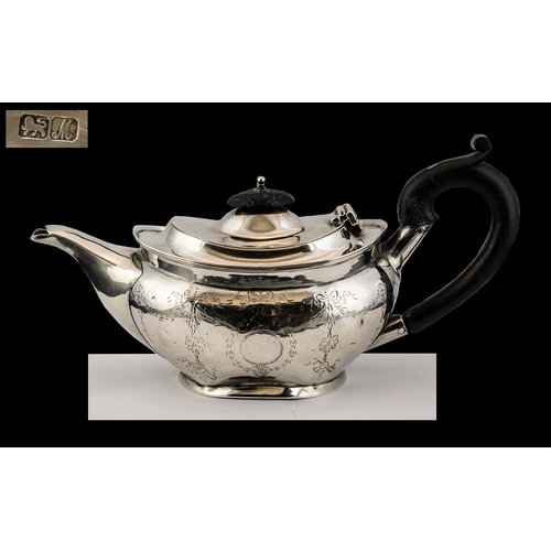 119 - George II Sterling Silver Bachelors Teapot of Pleasing Proportions. Hallmark Chester 1737. Height 4.... 