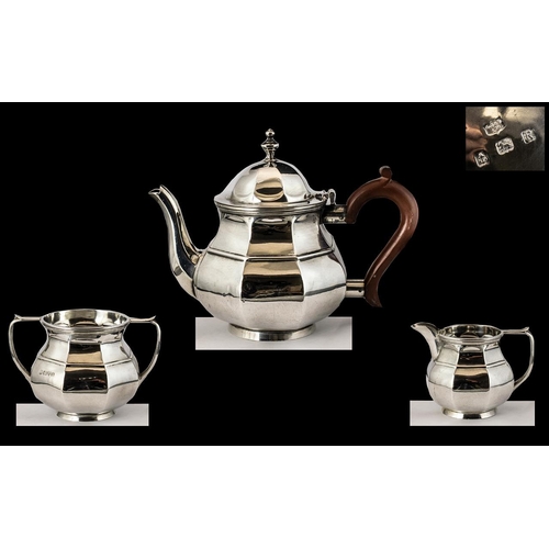 120 - Mid Victorian Period 3 Piece Sterling Silver Bachelors Tea Service. Comprises Teapot, Milk Jug, Suga... 