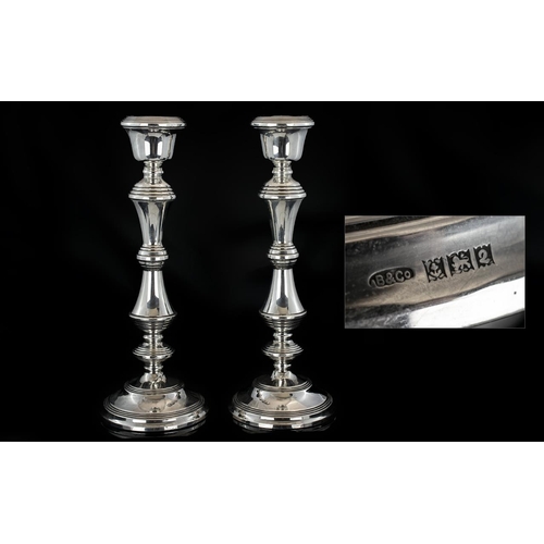 120A - Elizabeth II - Large and Very Fine Pair of Sterling Silver Candlesticks of Pleasing Proportions and ... 
