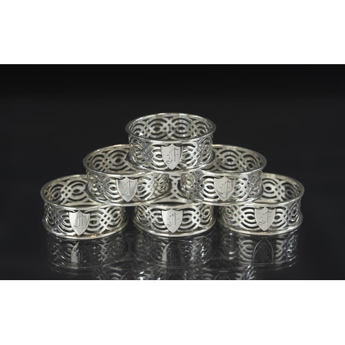 121 - Edwardian Period - Superb Sterling Silver Set of Six Open worked Napkin Holders In Excellent Conditi... 