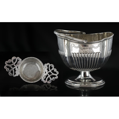 122A - Late Victorian Period Superb Quality Sterling Silver Swing Handle Sugar Basket, With Half Fluted Bod... 