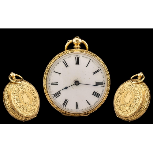 125 - Antique Period - Pleasing and Attractive Swiss made Ladies 18ct Gold Ornate Open Faced Key-wind Pock... 