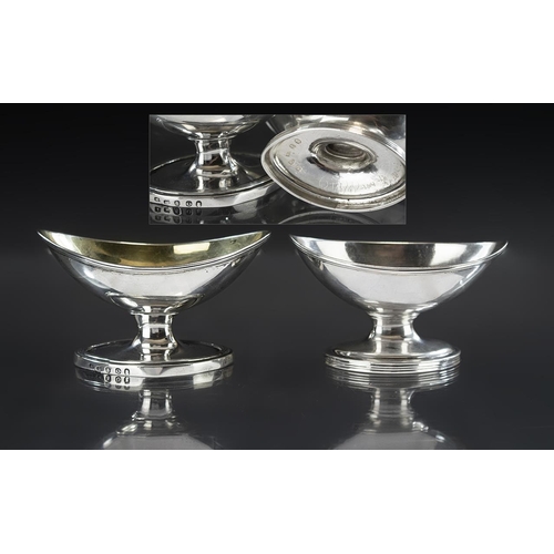 130 - George III - Matched Pair of Large Sterling Silver Boat Shaped Salts. Hallmark London 1794 & 1829. M... 