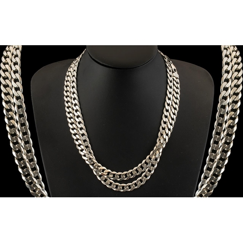 133 - A Fine Pair of Solid and Heavy Sterling Silver Vintage Curb Design Necklaces. Both with Excellent Cl... 