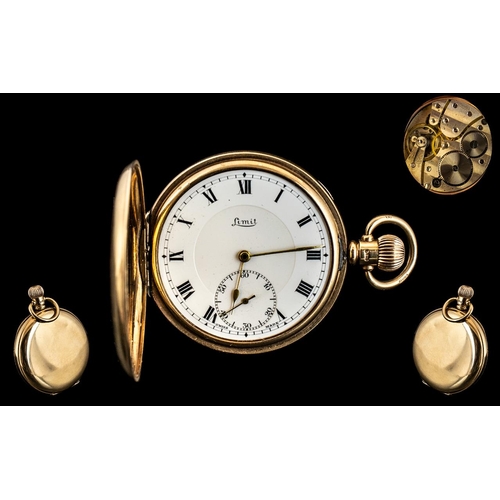 139 - Limit - 9ct Gold Key-less Full Hunter Pocket Watch. Hallmark Birmingham 1945, Signed to Dial and Mov... 