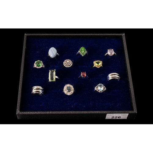 141 - Excellent Collection of Sterling Silver Stone Set Dress Rings. Some Marked T.G.G.C ( Brand ) to Inte... 