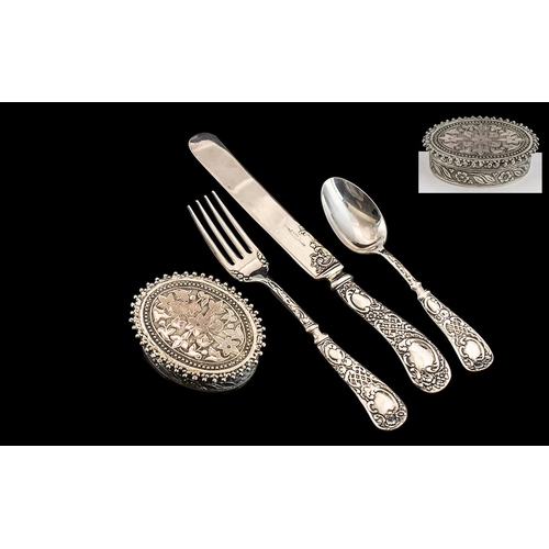 142 - Antique Period Excellent Quality Oval Shaped Decorative Lidded Small Box, Decorated with Chased Flor... 