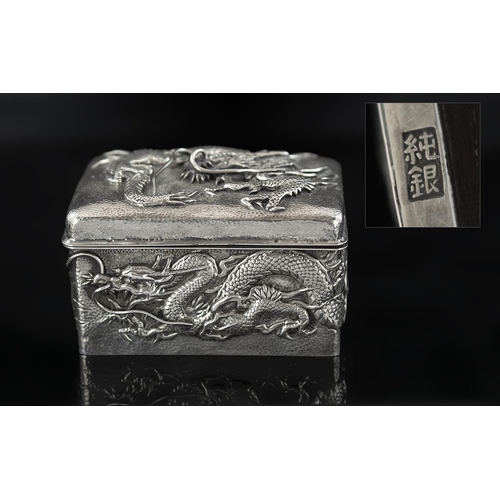 149 - Chinese Export Silver Wonderful Quality Hinged Lidded Box, of rectangular form.  Character marks to ... 