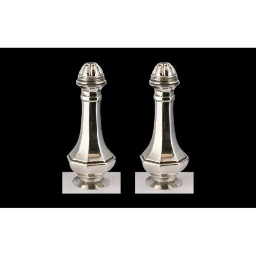 151 - Art Nouveau - Fine Pair of Stylish Sterling Silver Pepperettes of Pleasing Form. Marked 925 Silver. ... 