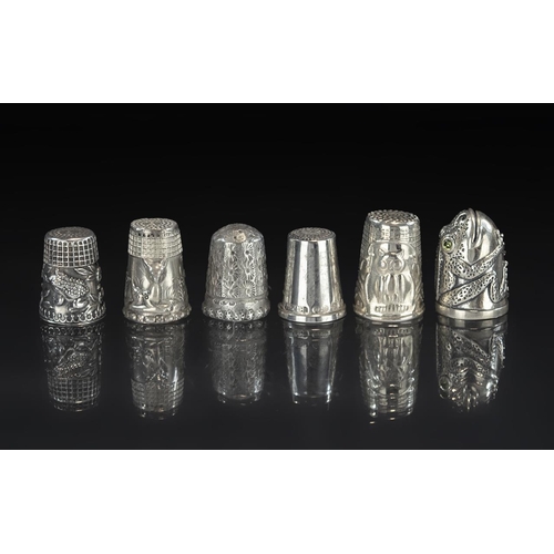 153 - Excellent Collection of Antique and Vintage Sterling Silver Thimbles, six in total, various hallmark... 