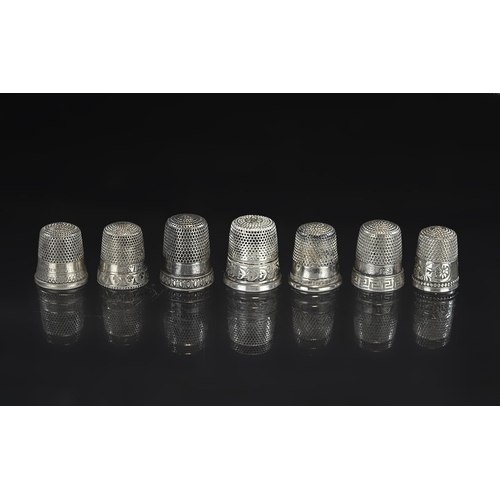 154 - Collection of Vintage and Antique Sterling Silver Thimbles, seven in total, various designs, all mar... 