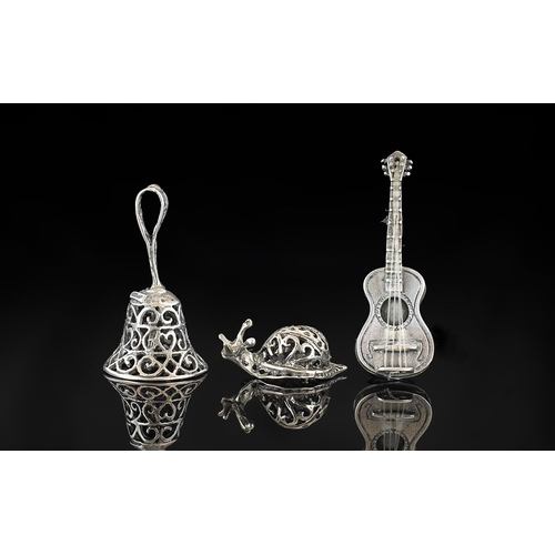 155A - Collection of Novelty Dutch Silver Items. Silver Items to Include Guitar, Snail and Silver Bell. All... 