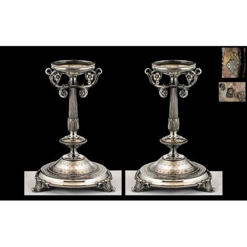 160 - Pair of Early Victorian Heavy Cast Silver Plated Tazzas, the matching pair, of heavy gauge silver pl... 