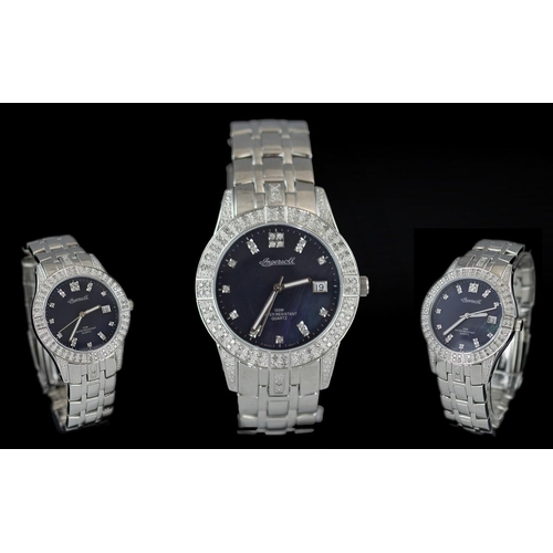 214 - Ingersoll - Swiss Made Diamond Set Heavy Stainless Steel Gents - Quartz Wrist Watch. Features Diamon... 