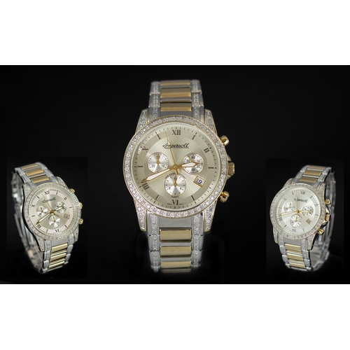 216 - Ingersoll - Swiss Made Diamond Set Two Tone Gold Plated and Steel Chronograph Gents Wrist Watch. Fea... 