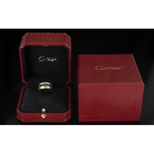3 - Cartier - Superb Quality 18ct Gold Dress Ring - Channel Set with Ceylon Blue Sapphires, Cartier Cert... 