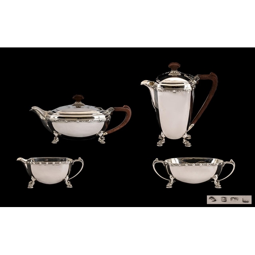 129 - 1930's Superior Quality Sterling Silver ( Designer ) 4 Piece Tea and Coffee Set, Embellished with Ce... 