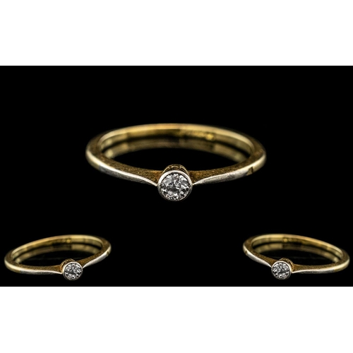 149 - 18ct Gold Antique Diamond Ring, Set With A Single Diamond, Rub Over Setting, Rubbed Stamp 18ct & Pla... 