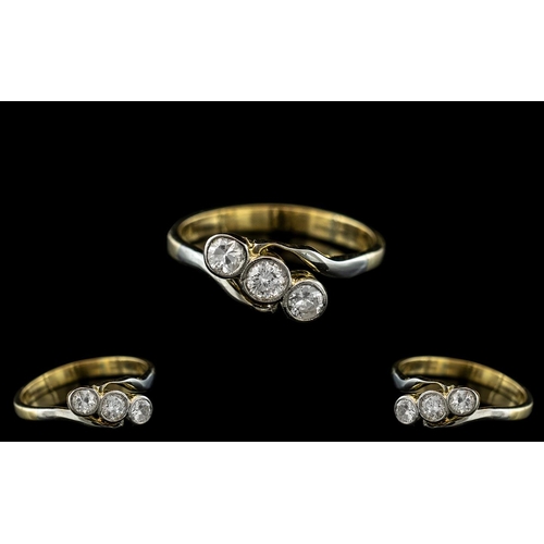 162 - 18ct Gold - Attractive 3 Stone Diamond Set Ring. The Three Pave Set Diamonds of Excellent Colour and... 