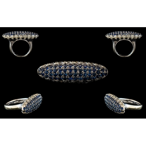 48 - 18ct White Gold - Unusual Bespoke Sapphire and Diamond Set Dress Ring, ' Torpedo ' Design, Excellent... 