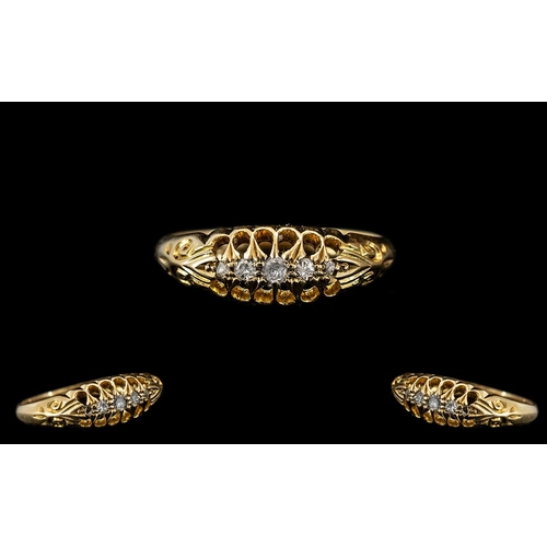 56 - Antique Period 18ct Gold Five Stone Diamond Set Ring - Gallery Setting. The Old Cut Diamonds of Good... 