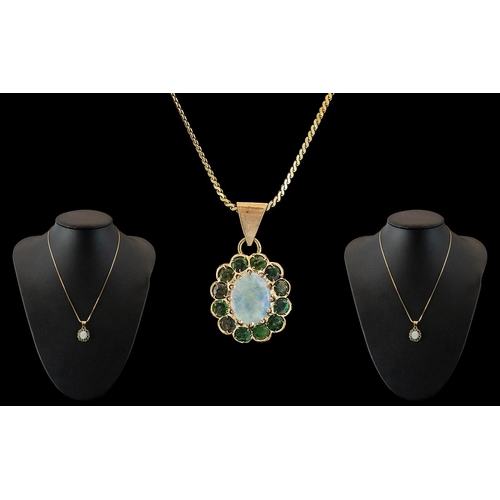 70 - Ladies - Attractive 9ct Gold Opal and Emerald Set Pendant with Attached 9ct Gold Chain. Pendant and ... 