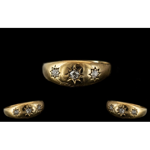 76 - Antique Period 18ct Gold - 3 Stone Diamond Ring, Star burst Setting. Hallmark Birmingham 1901, Diamo... 