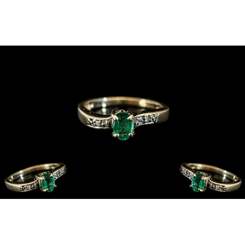 88 - Ladies 9ct Gold - Attractive Emerald and Diamond Set Dress Ring. Full Hallmark for 9.375 to Interior... 