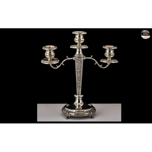 98 - Antique Period Superb Quality Silver - Ornate 2 Branch Candelabra with Exquisite Open worked Column,... 