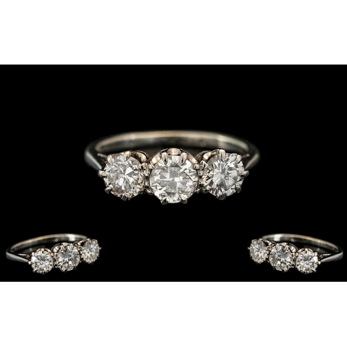 41B - 18ct White Gold Excellent Quality - 3 Stone Diamond Set Ring. Marked 750 - 18ct to Interior of Shank... 