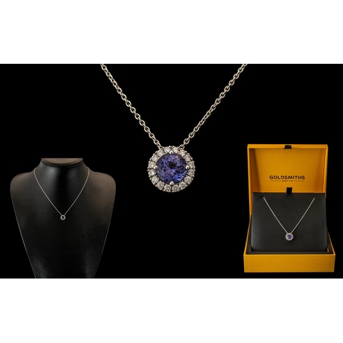 55A - Goldsmiths - Superb Ladies 18ct White Gold Diamond and Tanzanite Set Pendant with Attached 18ct Whit... 