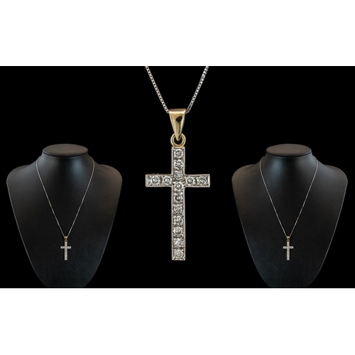 57 - 18ct Gold - Diamond Set Cross / Pendant - Attached to 18ct Gold Chain. Both Cross and Chain Marked f... 