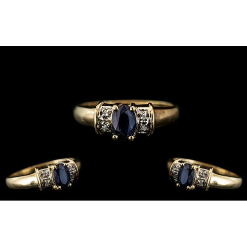 62A - Ladies 14ct Gold Attractive - Sapphire and Diamond Set Ring. Marked 14ct to Interior of Shank. Ring ... 