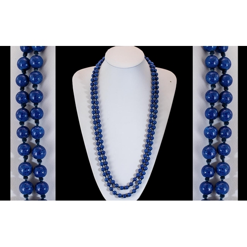 64 - Wonderful Early 20th Century Lapis Lazuli Beaded - Well Matched Long Necklace. c.1920's. Each Bead K... 