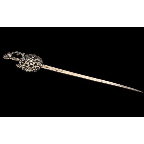 78B - Novelty Antique Silver Letter Opener In Form of A Dress Sword. Large and Impressive Solid Silver Let... 