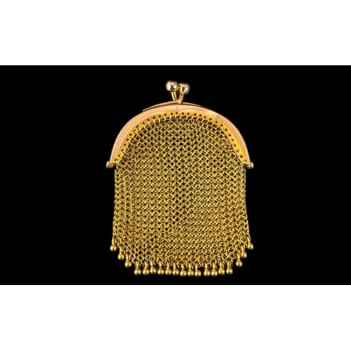 100 - Edwardian Period Ladies - 9ct Gold Excellent Quality Small Mesh Sovereign Purse, With Inter-ball Cro... 