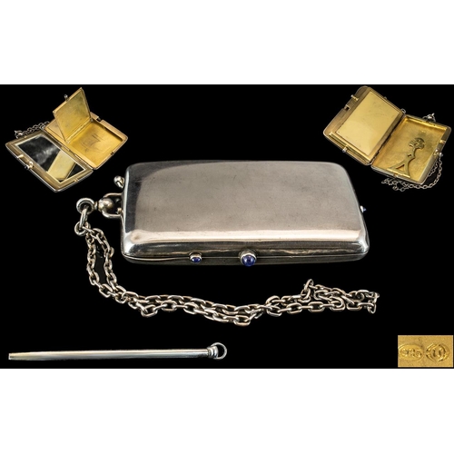 112B - Edwardian Period Ladies Superb Quality Sterling Silver - Combination Hinged Card Case with Fitted Gi... 