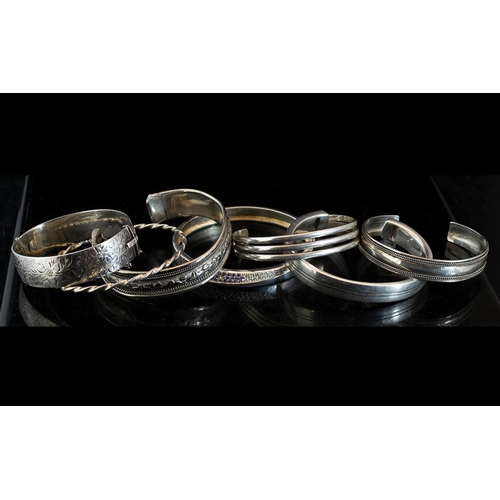 116B - A Fine Collection of Sterling Silver Bangles, Various Shapes / Designs. All Fully Hallmarked for Sil... 