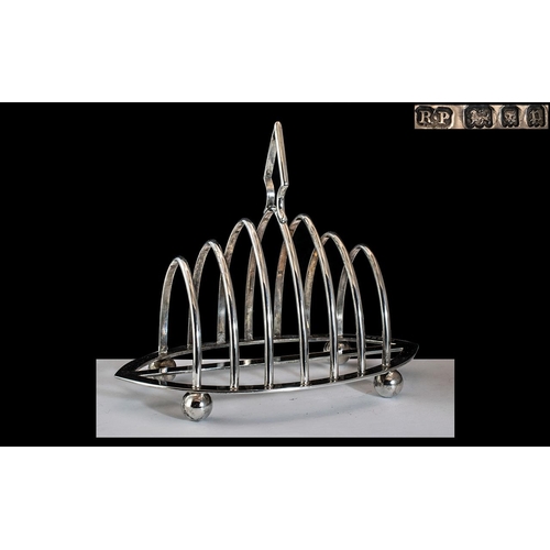 118 - Art Deco Period - Sterling Silver Fine Quality 6 Tier Toast rack of Boat - Shape Form, Supported on ... 