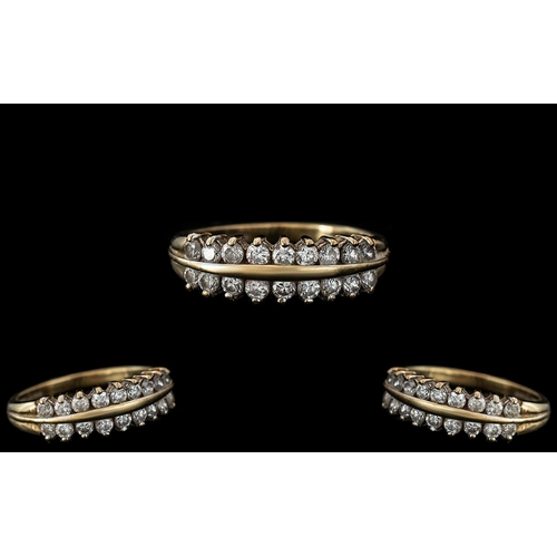 129 - Ladies Attractive 9ct Gold Channel Set Diamond Set Ring. Full Hallmark for 9.375 to Interior of Shan... 