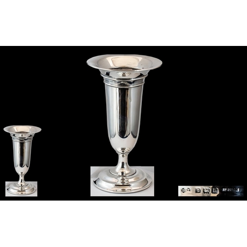 139 - Edwardian Period Tulip Shaped Sterling Silver Vase - Supported on a Round Stepped Base. Hallmark Bir... 