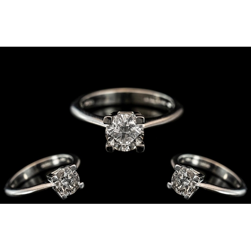 14 - 18ct White Gold - Superb Single Stone Diamond Set Ring, Contemporary Design. Marked 750 to Interior ... 